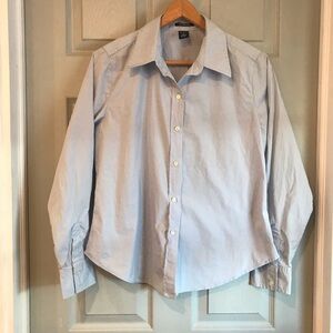Gap Women's L Light Blue Cotton Stretch Button Up Long Sleeve Blouse Shirt